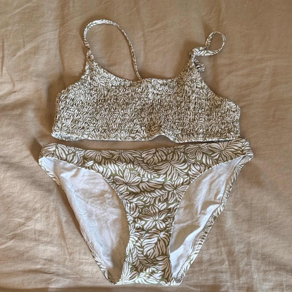 Zara Olive Green & White Smocked Bikini Set